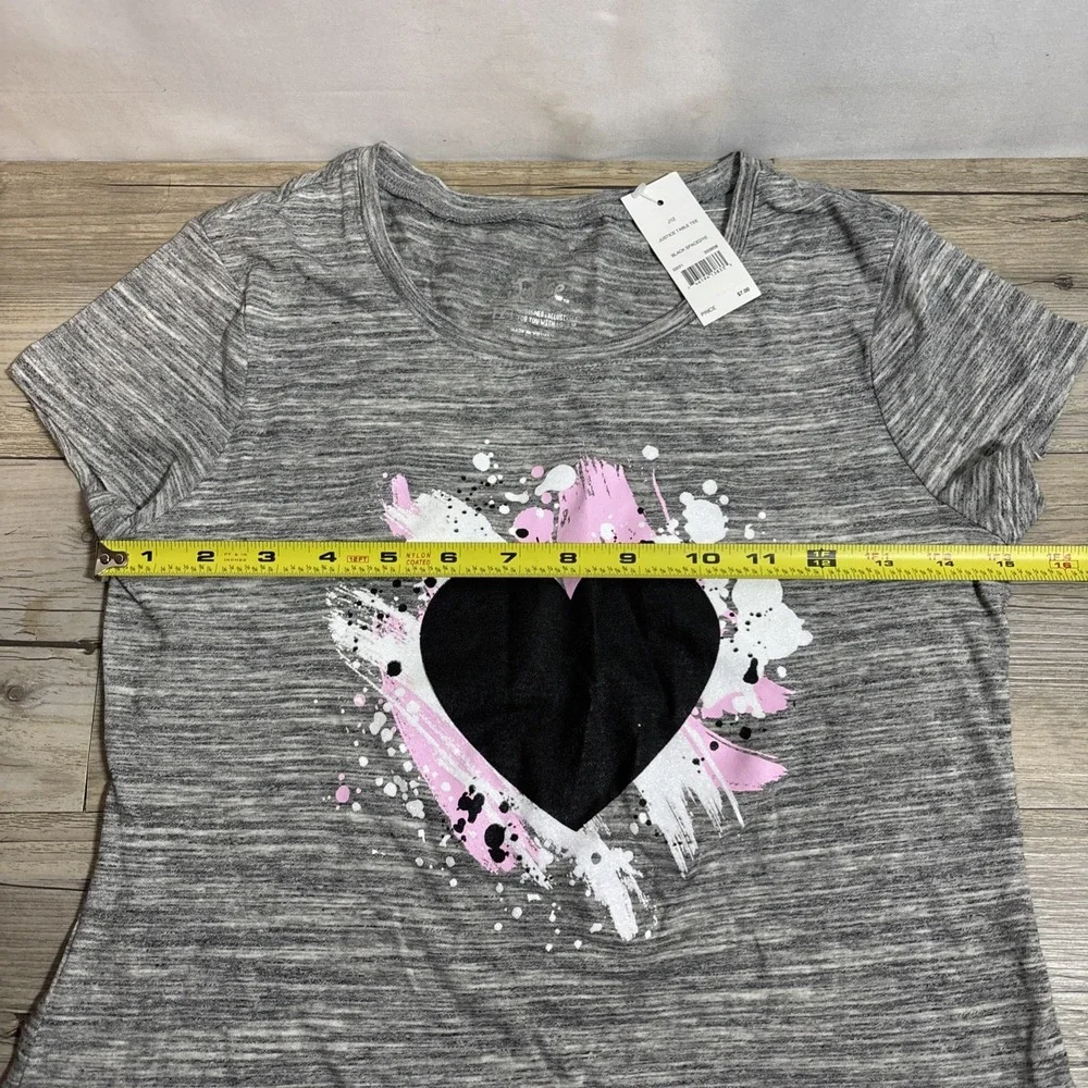 5/$20! Justice Girls Gray‎ Heart Tee Shirt Black Pink White